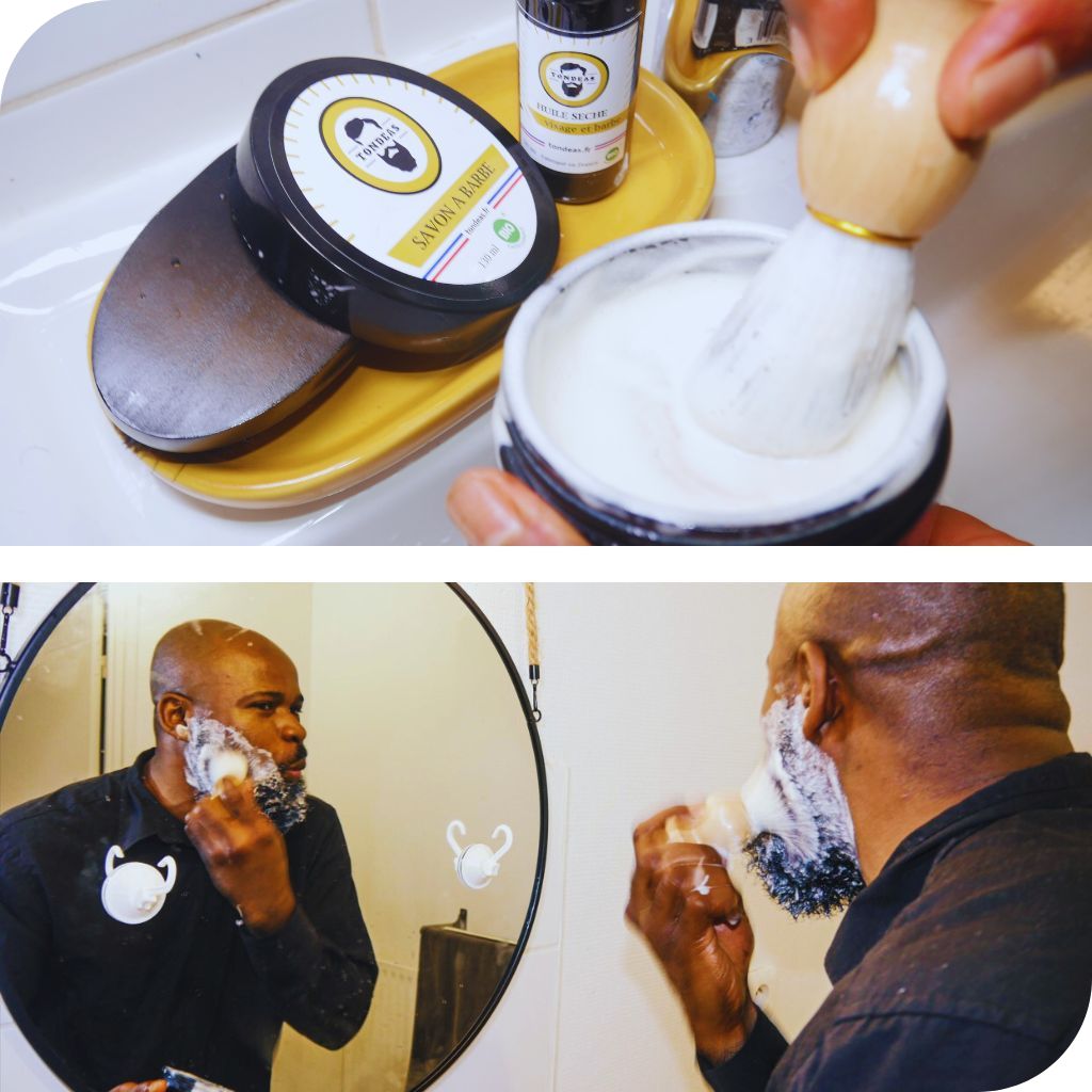 Application savon pour rasage avec blaireau